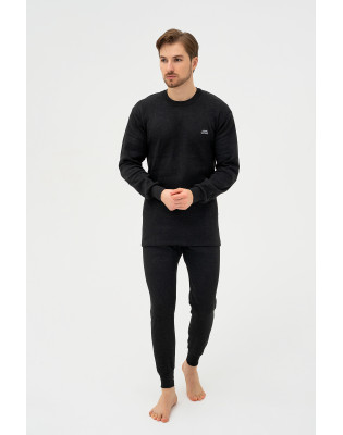  Чоловічий комплект термобілизни лонгслів та кальсони LUX Cott's Wool чорний Thermal set
