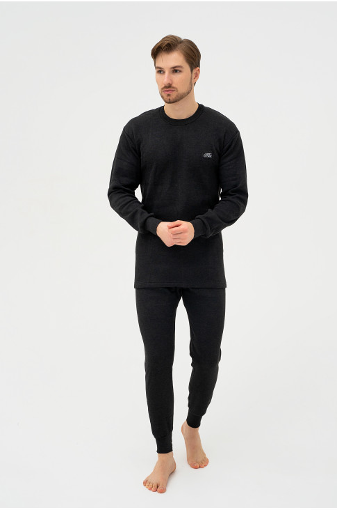  Чоловічий комплект термобілизни лонгслів та кальсони LUX Cott's Wool чорний Thermal set