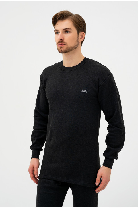  Чоловічий комплект термобілизни лонгслів та кальсони LUX Cott's Wool чорний Thermal set